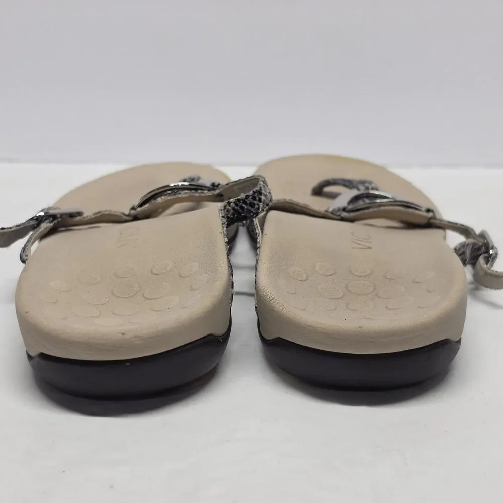 Vionic Karina Women's Thong Sandals Gray Snake Embossed Leather Ring Buckle 7